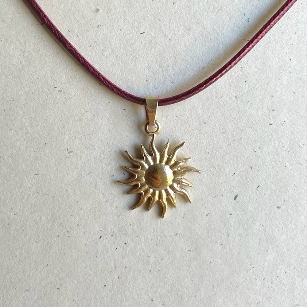 Gold Sun Charm Cord Necklace
